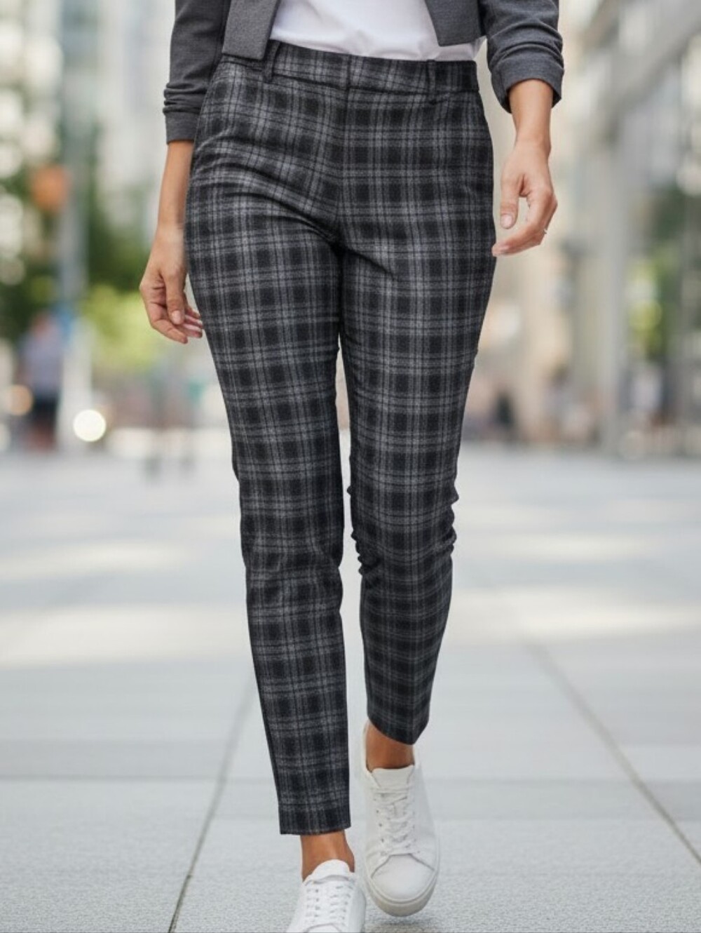 Violets & Roses Plaid Trousers Dark Grey Tailored Pants Size 8/29 Office Work